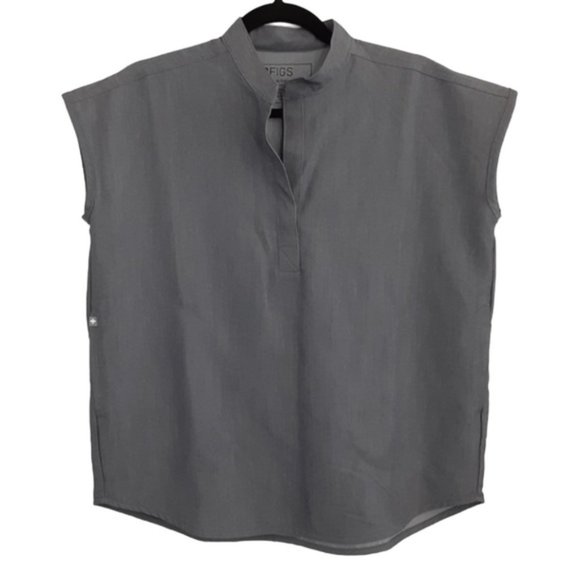 Figs Rafaela Oversized Scrub Top Graphite Gray Womens XS Mandarin Collar - Picture 2 of 12